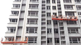 湖南郴州萬(wàn)寶國(guó)際新樓盤外墻真石漆施工案例